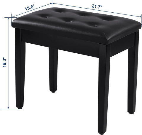 "Adjustable black faux leather piano bench with padded cushion and hidden storage – Model LPB55H"