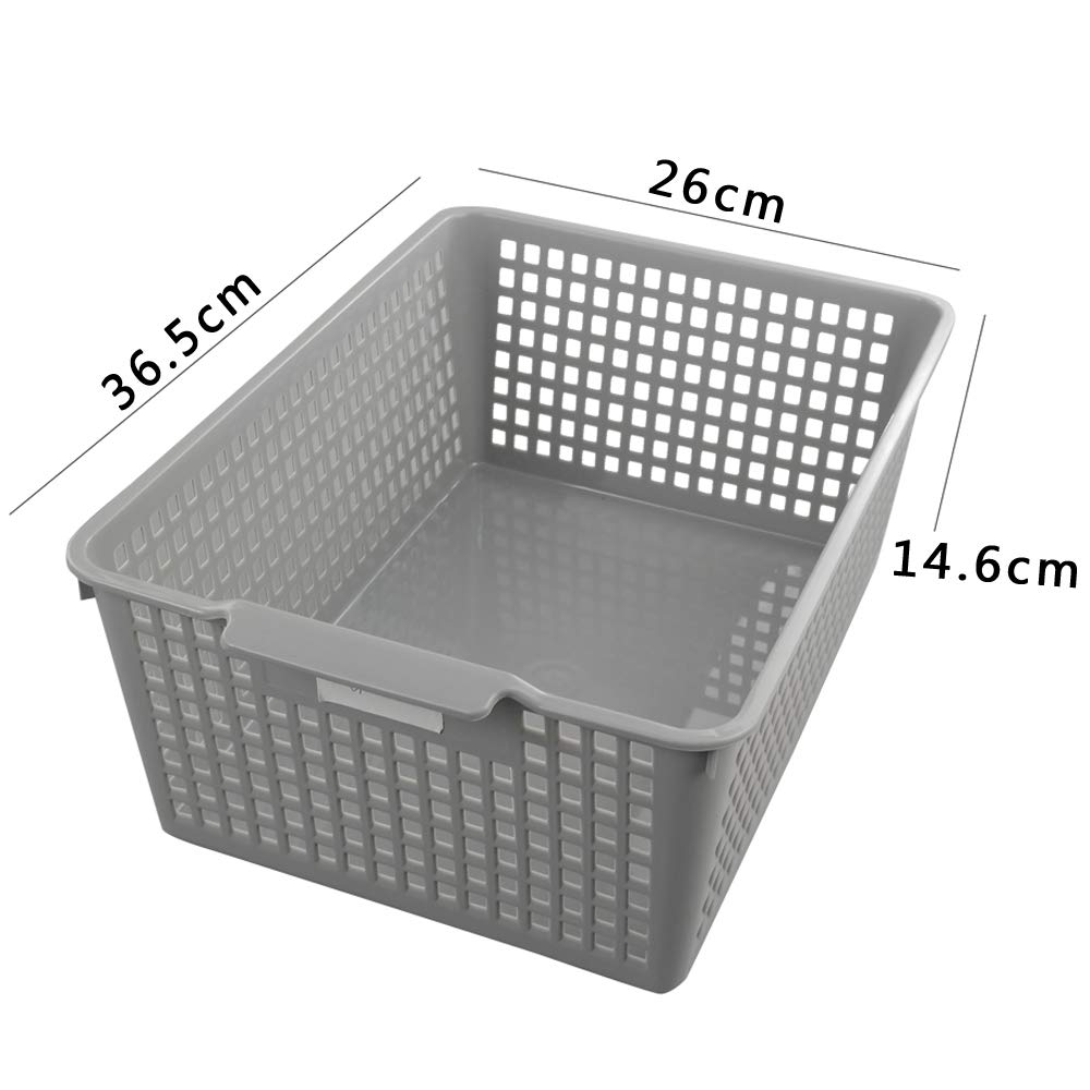Gray Plastic Storage Basket – 36×26×14 cm Stackable Organizer for Home or Office Use