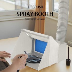 Portable airbrush spray booth with LED light and turntable
Foldable hobby spray booth with exhaust hose
Airbrush spray station for models and crafts