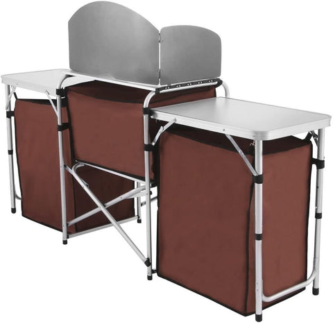 New Portable Camping Kitchen Table Set – Folding Outdoor Cooking Station with Storage & Windshield 1228820 - with | Sold by Uncle Wiener's Wholesale
