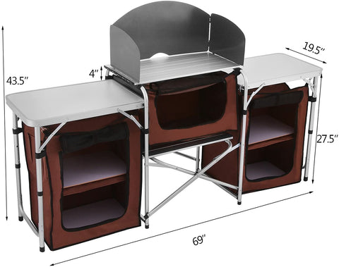 New Portable Camping Kitchen Table Set – Folding Outdoor Cooking Station with Storage & Windshield 1228820 - with | Sold by Uncle Wiener's Wholesale