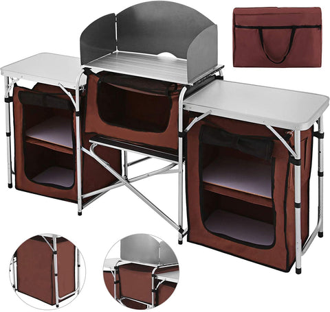New Portable Camping Kitchen Table Set – Folding Outdoor Cooking Station with Storage & Windshield 1228820 - with | Sold by Uncle Wiener's Wholesale