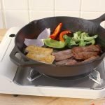 3-piece cast iron skillet set with 10-inch, 8-inch, and 6-inch pre-seasoned cookware for indoor and outdoor cooking