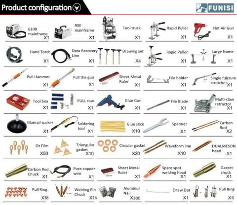 Main view of professional auto body dent welder machine
Welding gun and accessory layout in body shop
Open kit showing stud welder and tools
Slide hammer and puller accessories in case
Operational view of dent repair welder setup