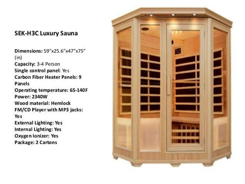 New Pure Steam & Bath™ 4 - Person Corner Hemlock Sauna – Carbon Fiber Infrared, FM/CD, Ionizer, 2340W - with | Sold by Uncle Wiener's Wholesale