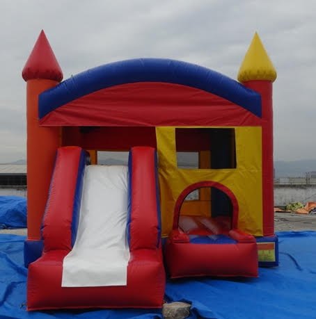 Red and blue bouncy castle with inflatable slide for commercial rental
18 ft long PVC inflatable bounce house and slide combo
Durable rental-grade inflatable with blower and safety features
Side view of heavy-duty bouncy castle in vibrant colors
Inflatable slide combo designed for kids' events and parties