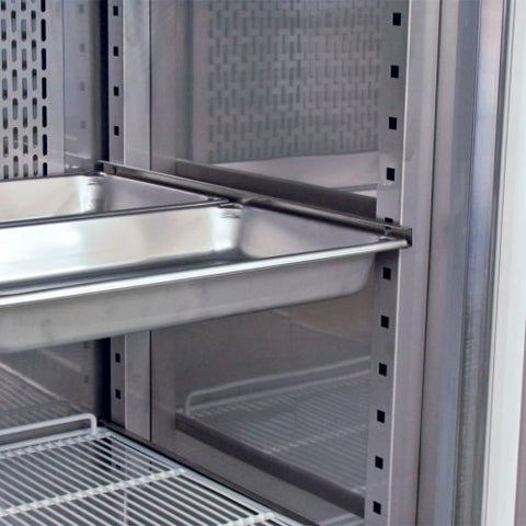 • “3 door stainless steel commercial freezer”
• “Interior view of commercial fridge shelving”
• “Digital temperature display for commercial freezer”
• “Heavy-duty caster wheels on restaurant freezer”
• “Lockable stainless door for commercial kitchen fridge”