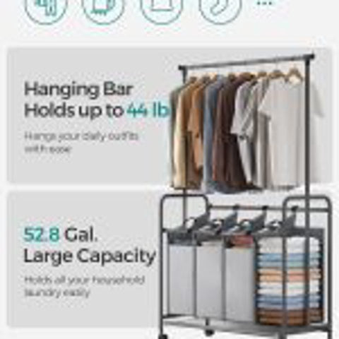 New Rolling Laundry Sorter with 4 Hanging Bags – Mobile Hamper Cart with Wheels RLS44GS - with | Sold by Uncle Wiener's Wholesale