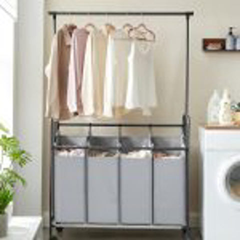 New Rolling Laundry Sorter with 4 Hanging Bags – Mobile Hamper Cart with Wheels RLS44GS - with | Sold by Uncle Wiener's Wholesale