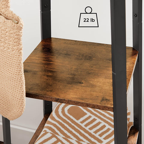 Rustic 3-shelf coat stand with black steel frame and wooden finish
Freestanding coat hanger with hooks and storage shelves for entryways
Industrial coat rack for home, office, or dorm use
Brown and black coat stand for modern rustic décor
Functional entryway storage stand with hanging and shelving options