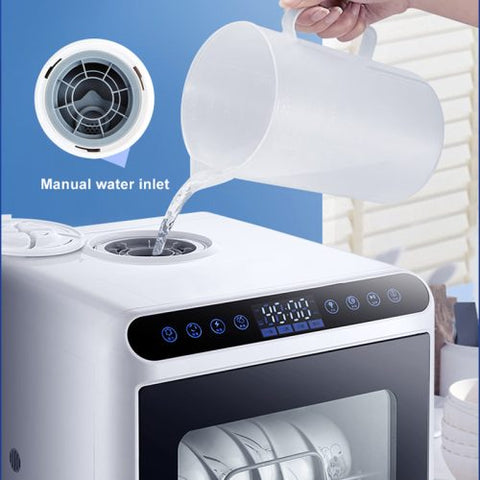 Portable countertop dishwasher for RV and cabin with dual spray arms and high-temperature drying