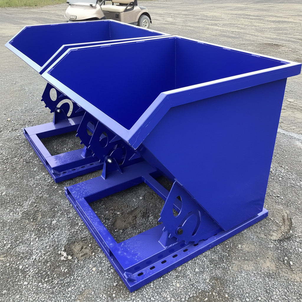 “Blue self-dumping steel tilt hopper for industrial waste”
“Industrial garbage bin tipper with fork pockets”
“Heavy-duty steel tilt hopper with blue powder-coated finish”