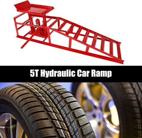 Red 5-ton hydraulic car lift ramps side view
Heavy-duty steel ramps with hydraulic system
Close-up of car tire on lift ramp for maintenance
Extended length car ramps for low-profile vehicles
Pair of hydraulic vehicle ramps for garage use