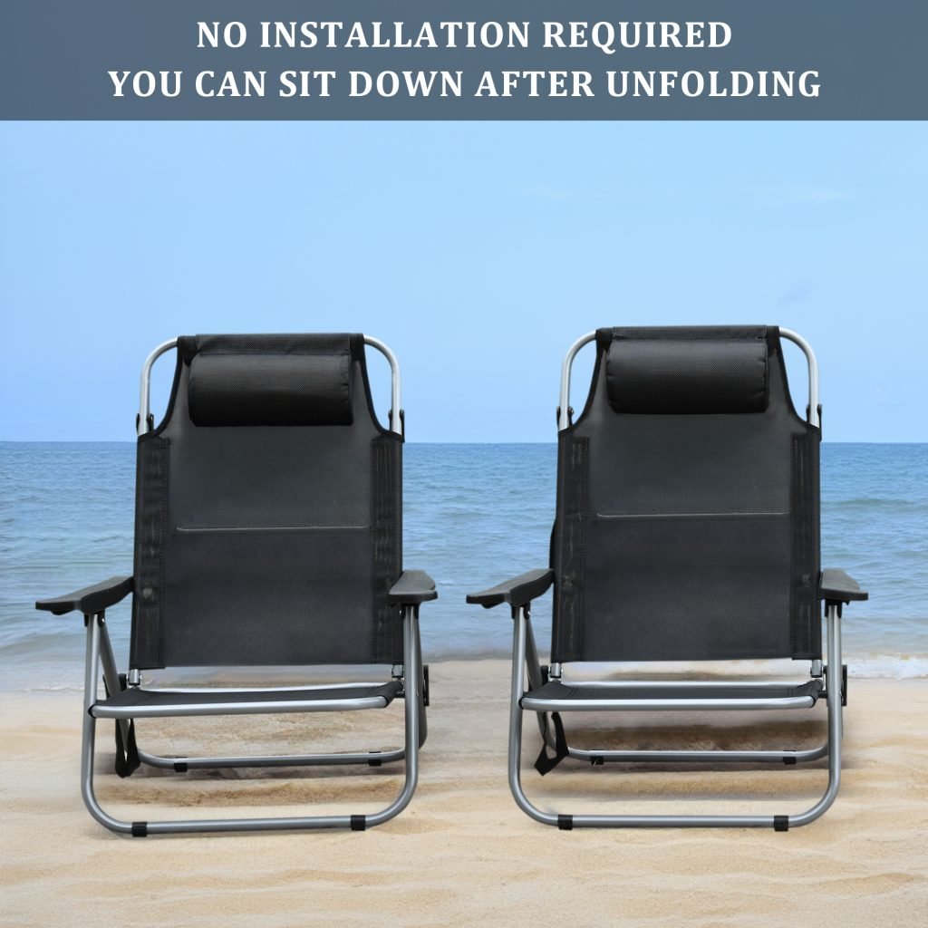 Black Folding Beach Chairs – Set of 2 Front View
Portable Adjustable Outdoor Chairs – Side Recline View
Folded Beach Chairs – Compact Storage Size
Lightweight Travel Chairs with Cushions
Outdoor Reclining Chairs – Festival or Beach Setup
Set of Portable Folding Chairs – Carry Handle Shown