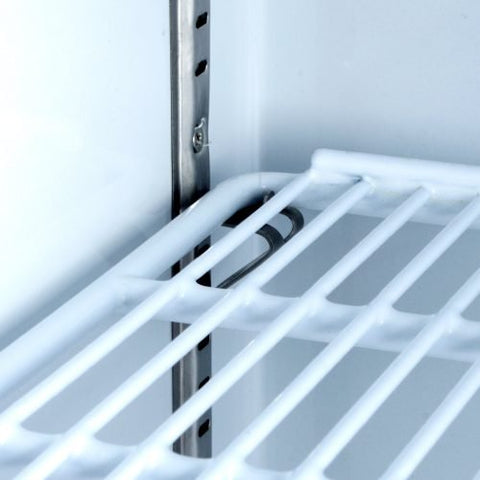 "Siebel G258 black commercial display fridge with glass door"
"Interior of merchandiser fridge with 4 adjustable shelves"
"LED-lit single door commercial beverage refrigerator"
"Retail cooler with 32-41°F temperature range"
"NSF certified display fridge with black finish and clear front"