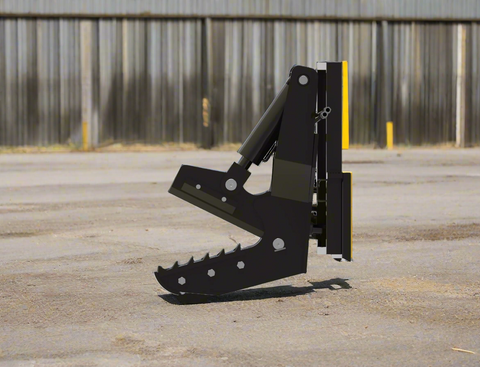 Rotating tree shear attachment mounted on skid steer
Side view of 965091 rotating tree cutter
Shear in upright rotation position
Hydraulic tree shear close-up view
965091 skid steer forestry attachment