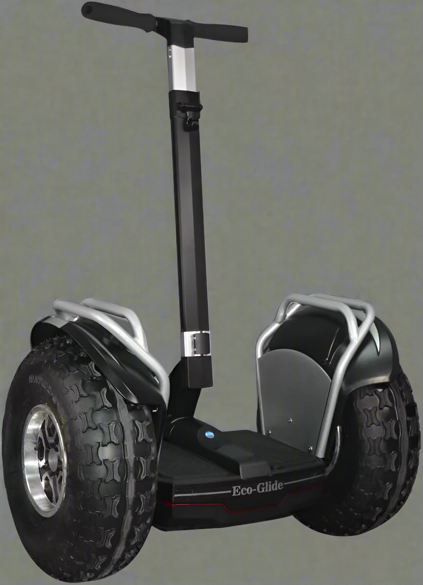 Off-road self-balancing transporter with 19” tires - front view
Side angle of electric Segway-style smart transporter
Smart mobility scooter for outdoor terrain
All-terrain electric transporter with LED headlights and handlebar bag