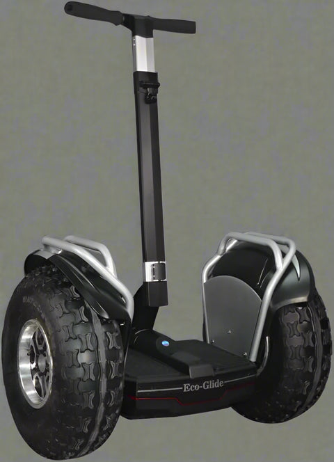 Off-road self-balancing transporter with 19” tires - front view
Side angle of electric Segway-style smart transporter
Smart mobility scooter for outdoor terrain
All-terrain electric transporter with LED headlights and handlebar bag