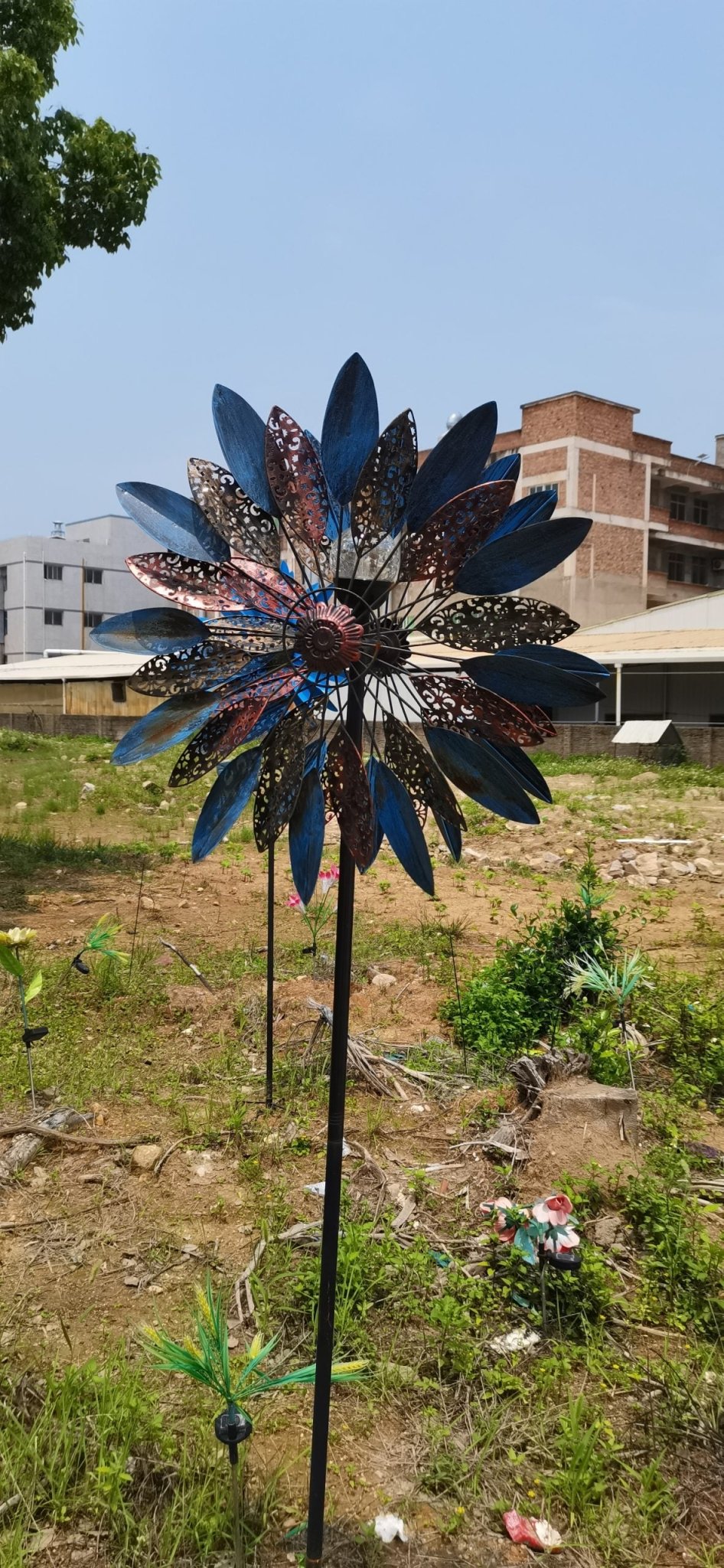 NEW Solar Garden Metal Wind Spinner Windmill 517043 – Colorful Kinetic Yard Art - with | Sold by Uncle Wiener's Wholesale