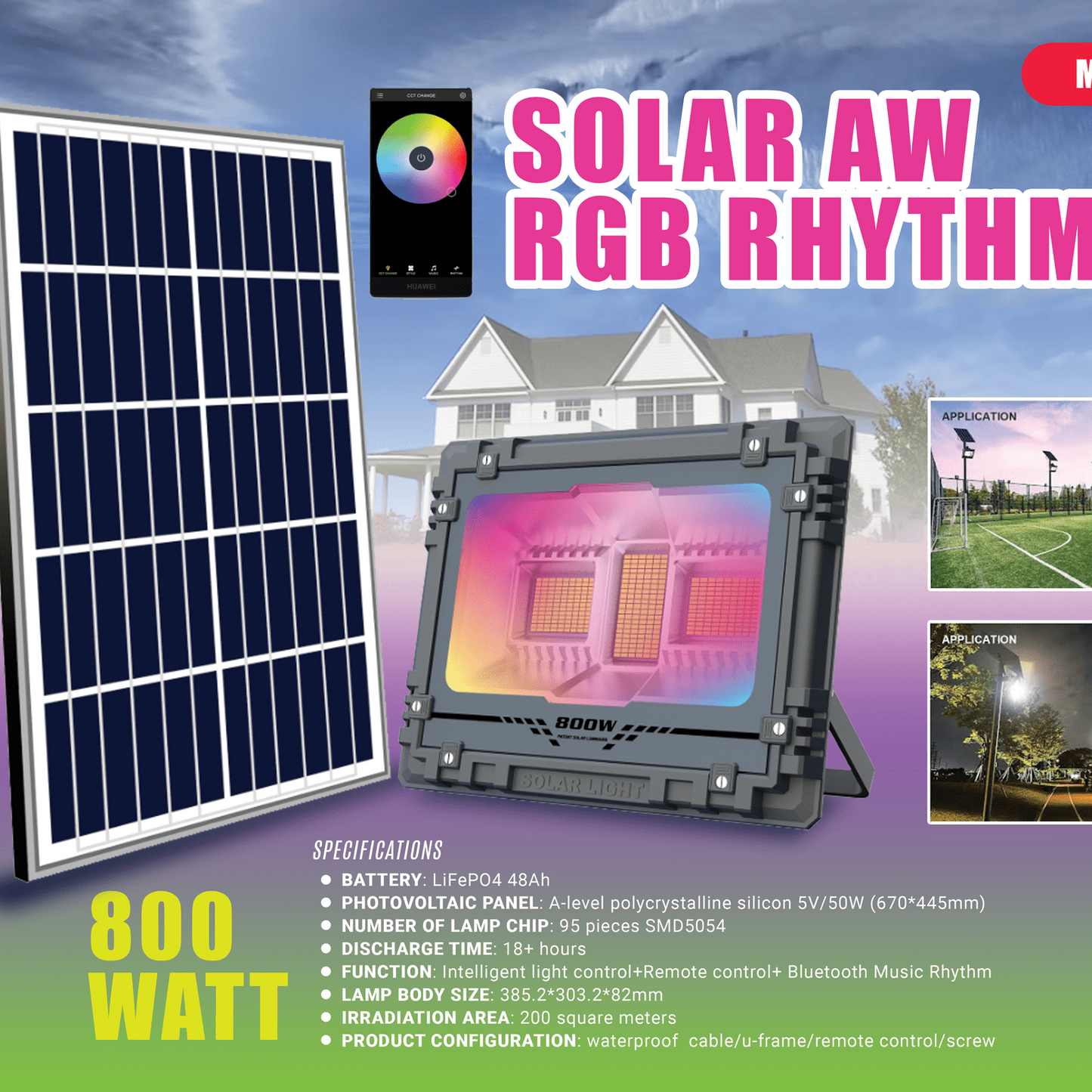 New Solar RGB Rhythm LED Remote Bluetooth Light – MJAW Series - with 500 Watt | Sold by Uncle Wiener's Wholesale