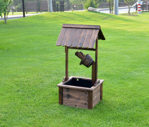 Square wooden water fountain with rustic burnt finish
Compact garden water fountain with built-in pump
Fir wood fountain placed in garden corner
Rustic vertical water feature for outdoor patios
Wooden outdoor decor fountain on green lawn