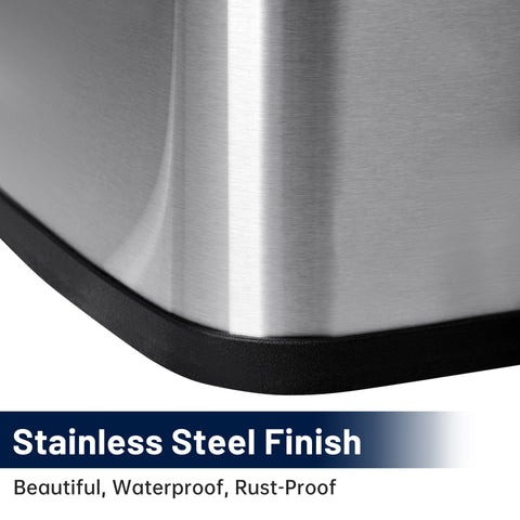 30L stainless steel kitchen trash can with step pedal and soft-close lid
rectangular pedal bin with fingerprint-resistant stainless finish
trash can with removable inner bucket and non-skid base
compact stainless steel step trash bin for kitchen or office use