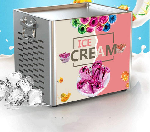 “Rolled ice cream machine with colorful ingredients”
“Stainless steel commercial ice cream maker on display”
“180W rolled ice cream maker with side ventilation holes”
“Rolled ice cream prep on freezing plate”
“Ice cream rolls being made with spatula”