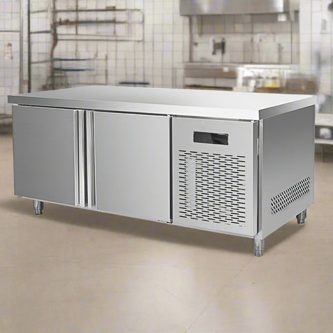 Stainless steel undercounter fridge freezer workbench with dual doors
Commercial 400L fridge freezer with prep surface
Undercounter dual temperature fridge freezer for restaurants