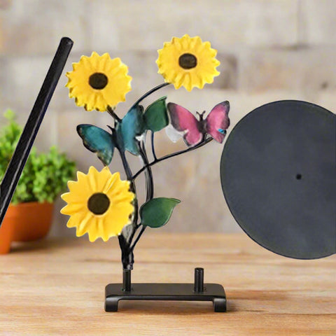 Sunflower and butterfly paper towel holder with floral iron frame – decorative kitchen countertop accessory