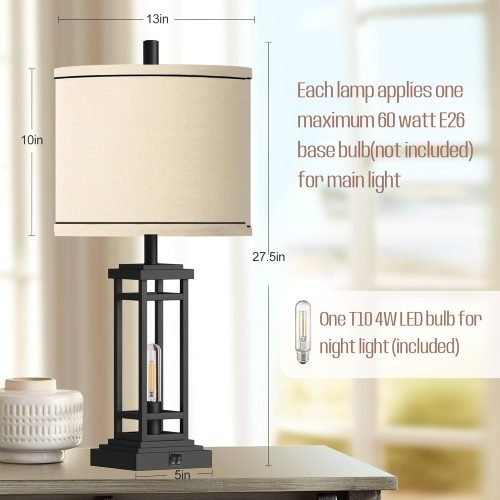 Farmhouse-style bronze table lamp with USB A and C ports
Set of 2 bedside lamps with charging ports and linen shade
Rustic USB table lamp for bedroom or living room
USB-C end table lamp with pull chain and soft lighting
