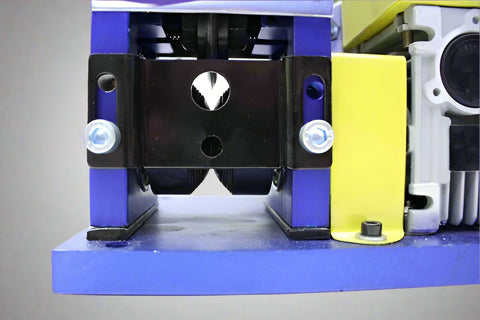 "Electric copper wire stripper AWS25 on tabletop"
"Compact 180W wire stripping machine with cord"
"Side view of AWS25 copper cable stripper"
"Adjustable roller and blade components of AWS25"
"AWS25 electric wire stripper in yellow and blue housing"