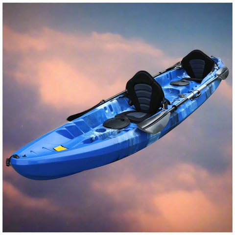 Tandem 12.5 FT Sit-On-Top Paddle Kayak – Front View
Stable Hull 2-Person Kayak for Lake Adventures
Blue Tandem Paddle Kayak with Backrests and Paddles
Lightweight Tandem 12.5 FT Kayak for Family Trips