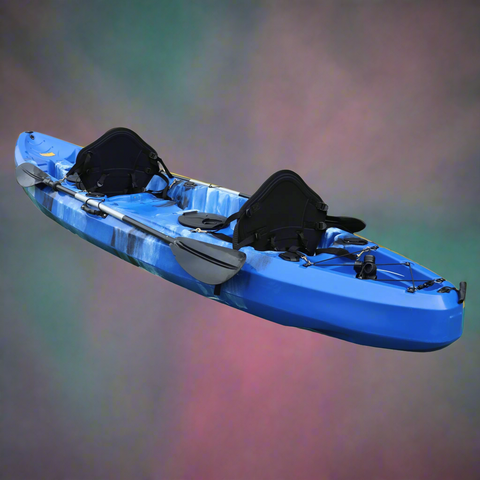Tandem 12.5 FT Sit-On-Top Paddle Kayak – Front View
Stable Hull 2-Person Kayak for Lake Adventures
Blue Tandem Paddle Kayak with Backrests and Paddles
Lightweight Tandem 12.5 FT Kayak for Family Trips