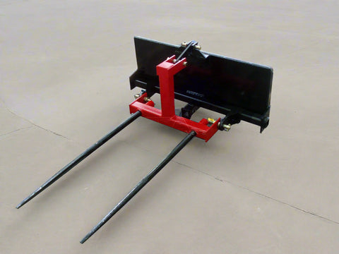 HLA67 skid steer to 3-point hitch plate – front angle
Rear view of 3-point skid steer adapter with lift arms
Close-up of 2" trailer receiver hitch on adapter plate
Side profile of Category 1 & 2 compatible plate
Adjustable lift arms and steel plate design