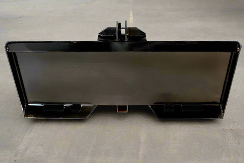HLA67 skid steer to 3-point hitch plate – front angle
Rear view of 3-point skid steer adapter with lift arms
Close-up of 2" trailer receiver hitch on adapter plate
Side profile of Category 1 & 2 compatible plate
Adjustable lift arms and steel plate design