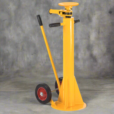 Trailer Stabilizing Jack Stand – 100,000 lb Capacity Yellow with Wheels
TSJ005 Jack Stand – Height Adjustable with Ratchet Handle
Heavy-Duty Jack Stand for Trailers – Side View Extended
Commercial Trailer Jack – Folded View with Wheel Base