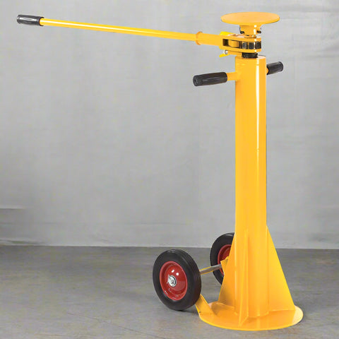 Trailer Stabilizing Jack Stand – 100,000 lb Capacity Yellow with Wheels
TSJ005 Jack Stand – Height Adjustable with Ratchet Handle
Heavy-Duty Jack Stand for Trailers – Side View Extended
Commercial Trailer Jack – Folded View with Wheel Base