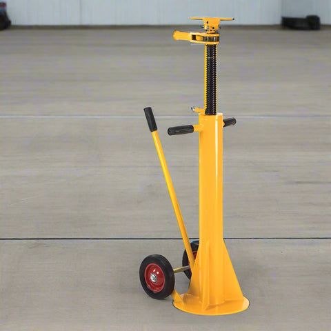Trailer Stabilizing Jack Stand – 100,000 lb Capacity Yellow with Wheels
TSJ005 Jack Stand – Height Adjustable with Ratchet Handle
Heavy-Duty Jack Stand for Trailers – Side View Extended
Commercial Trailer Jack – Folded View with Wheel Base