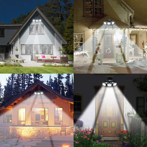 Triple Head LED Solar Motion Sensor Light mounted on exterior wall
Outdoor LED floodlight with adjustable heads and PIR sensor
Weatherproof solar-powered security light for patio and driveway