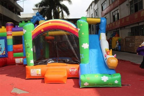 Unicorn inflatable bouncy castle with slide combo for kids
Commercial-grade bounce house with blower and mesh safety walls
Unicorn-themed inflatable play structure with vibrant colors
Side view of vinyl inflatable bouncer and slide unit
Top view of inflatable unicorn castle combo for children’s events