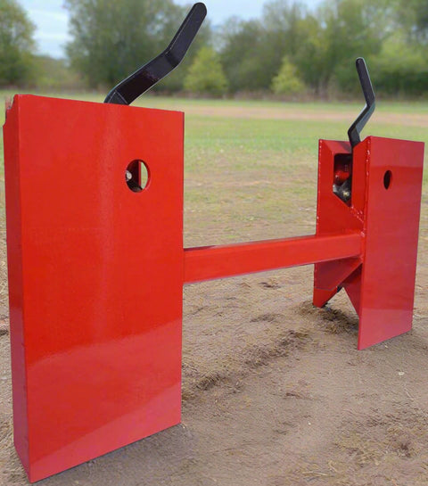 Red tree and fence post puller attachment for skid steer
Side view of HLA95 quick attach post puller
Close-up of welded frame and mounting plate
Top view of post puller showing jaw spacing
Tree and post puller connected to tractor