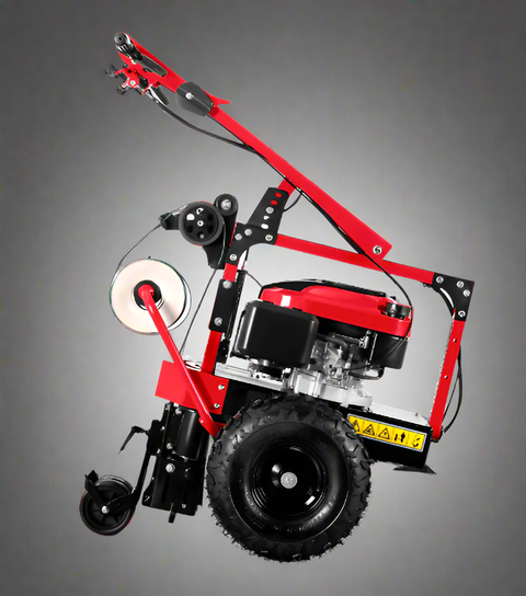 Walk-behind cable laying machine with 196cc engine
Side View: Heavy-duty DRCL65C cable trencher for wire installation
Top View: Commercial-grade wire reel laying machine in red