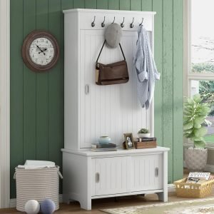 WHITE STORAGE CABINET WITH SLIDING DOOR & BENCH ENTRY WAY - Storage Cabinet with | Sold by Uncle Wiener's Wholesale