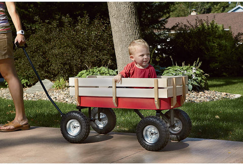 New Wood Kids Wagon Wheel Garden Cart with Removable Wooden Panels – 330 lbs Capacity | SKU: TC4201 - with | Sold by Uncle Wiener's Wholesale