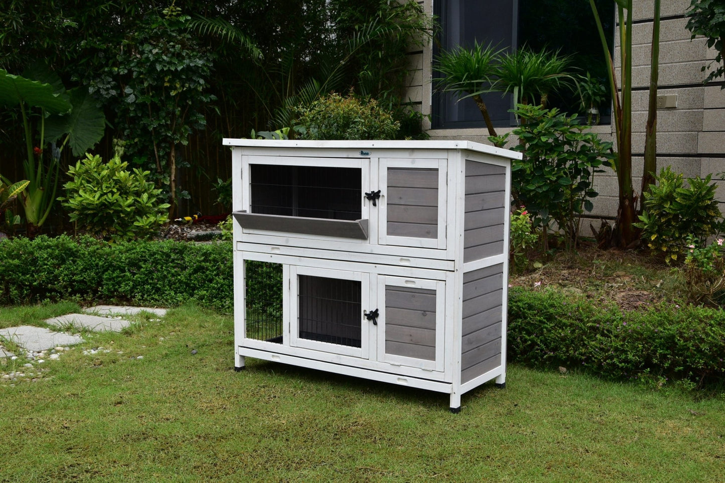 Outdoor Wooden Rabbit Hutch Two-Story Design - Front View
Weatherproof Bunny Cage with Ramp - Side View
Wooden Small Animal Hutch for Outdoor Use
Spacious 2-Story Rabbit Hutch for Backyard
Secure Bunny Cage with Easy Access Doors and Removable Trays