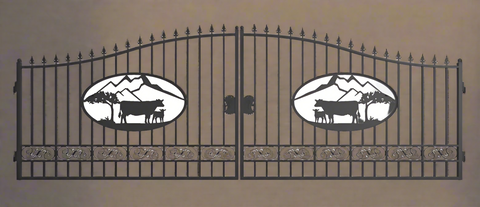 Wrought Iron Black Driveway Gate Set
Decorative Iron Entry Gates for Farm and Ranch
Durable Wrought Iron Gates – Deer Design
Heavy-Duty Black Iron Gates for Estate Entrance
Tree of Life Wrought Iron Entry Gate Design
