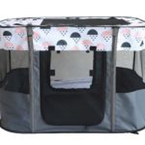 XL foldable dog crate with mesh windows and roll-up door
Portable pet house crate with removable top skylight
Indoor and outdoor soft pet kennel setup
Folded dog crate for easy storage and travel
Cat and dog resting in mesh pet crate