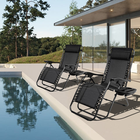 Zero Gravity Recliner Chairs – Adjustable Patio Set (Front View)
Foldable Outdoor Reclining Lounge Chairs – Set of 2
Zero Gravity Chairs Folded – Compact Storage View
Recliner Chairs Fully Reclined by Poolside – Set of Two
Patio Chairs with Adjustable Headrests – Black Mesh
Outdoor Lounge Recliner Chairs – Camping Ready Set