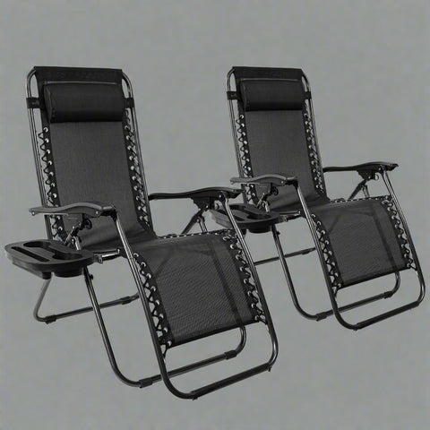Zero Gravity Recliner Chairs – Adjustable Patio Set (Front View)
Foldable Outdoor Reclining Lounge Chairs – Set of 2
Zero Gravity Chairs Folded – Compact Storage View
Recliner Chairs Fully Reclined by Poolside – Set of Two
Patio Chairs with Adjustable Headrests – Black Mesh
Outdoor Lounge Recliner Chairs – Camping Ready Set