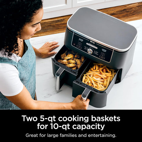 Ninja DZ401 Foodi 10 Quart 6 - in - 1 DualZone XL Stainless Steel Air Fryer Oven with 2 Independent Frying Baskets, Match Cook & Smart Finish for Quick, Easy Family - Sized Meals, Grey - with | Sold by Uncle Wiener's Wholesale